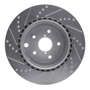 Subaru WRX STI Brake Rotor (1) - Rear Right - R1 Concepts - Drilled & Slotted - Silver - `18-`25